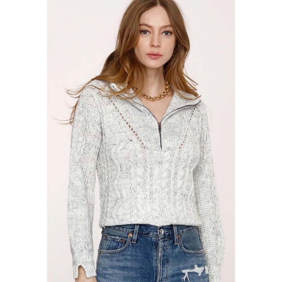 Heartloom Sweaters - Heartloom 1/4 Zip Pauline Sweater Mock Neck Chunky Marled Cable Knit Pullover M